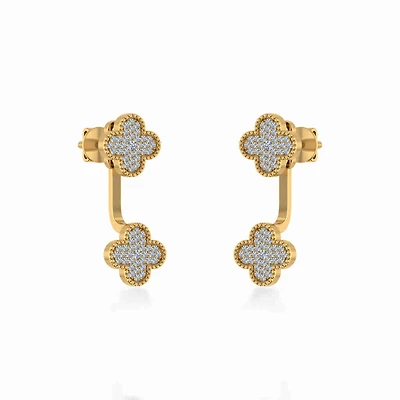 10K Yellow Gold Womens Round Diamond Cluster Top Open Earrings 1/5 Cttw