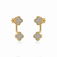 10K Gold Womens Round Diamond Cluster Top Open Earrings 1/5 Cttw