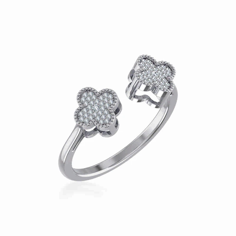 10K White Gold Womens Round Diamond Cluster Top Open Ring 1/10 Cttw