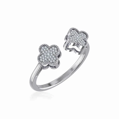 10K White Gold Womens Round Diamond Cluster Top Open Ring 1/10 Cttw