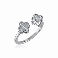 10K White Gold Womens Round Diamond Cluster Top Open Ring 1/10 Cttw