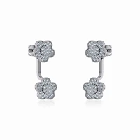 10K White Gold Womens Round Diamond Floral Cluster Top Open Earrings 3/8 Cttw