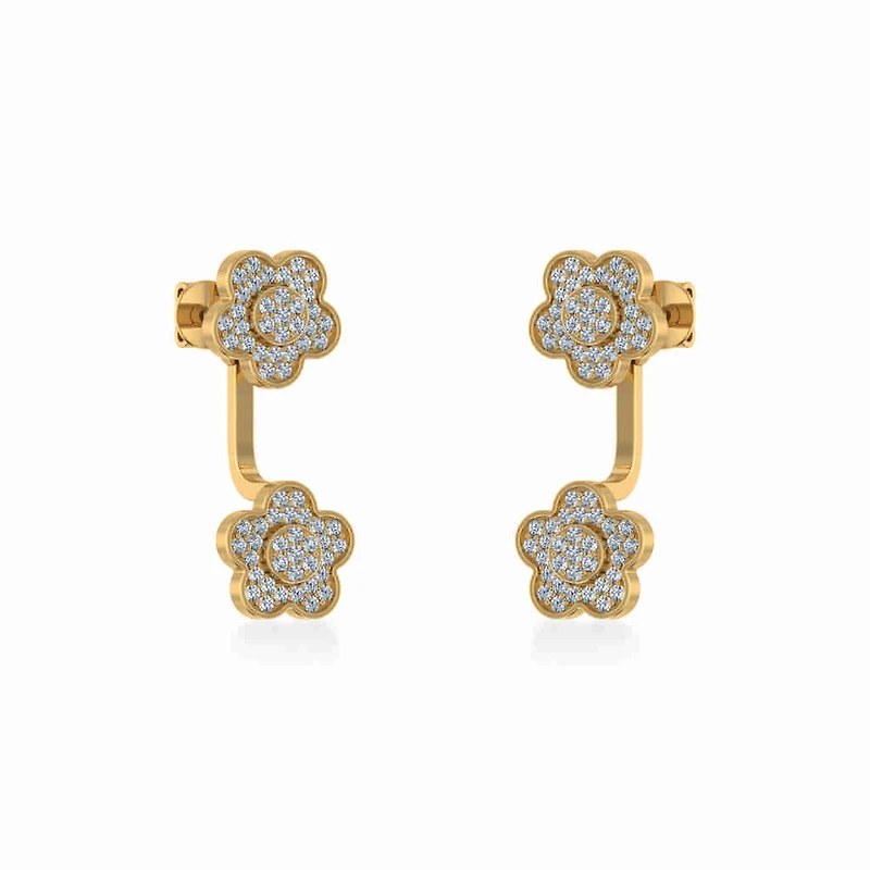 10K Yellow Gold Womens Round Diamond Floral Cluster Top Open Earrings 3/8 Cttw