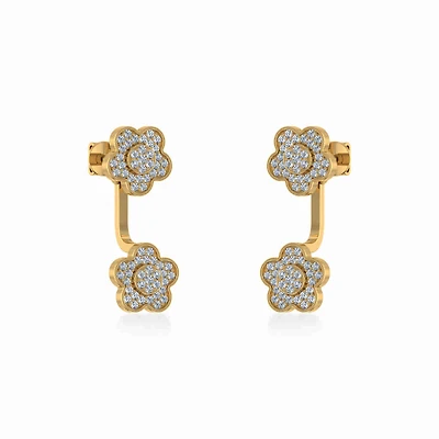 10K Yellow Gold Womens Round Diamond Floral Cluster Top Open Earrings 3/8 Cttw