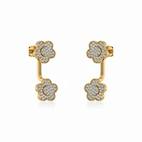 10K Yellow Gold Womens Round Diamond Floral Cluster Top Open Earrings 3/8 Cttw