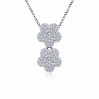 10K White Gold Womens Round Diamond Floral Cluster Top Open Pendant 1/5 Cttw