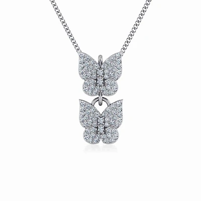 10K White Gold Womens Round Diamond Butterfly Cluster Top Open Pendant 1/4 Cttw