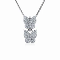 10K White Gold Womens Round Diamond Butterfly Cluster Top Open Pendant 1/4 Cttw