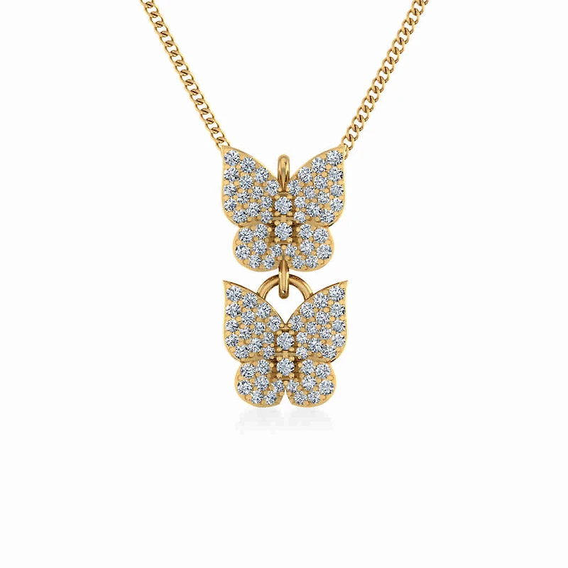 10K Gold Womens Round Diamond Butterfly Cluster Top Open Pendant 1/4 Cttw