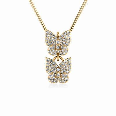 10K Yellow Gold Womens Round Diamond Butterfly Cluster Top Open Pendant 1/4 Cttw