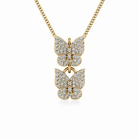 10K Gold Womens Round Diamond Butterfly Cluster Top Open Pendant 1/4 Cttw