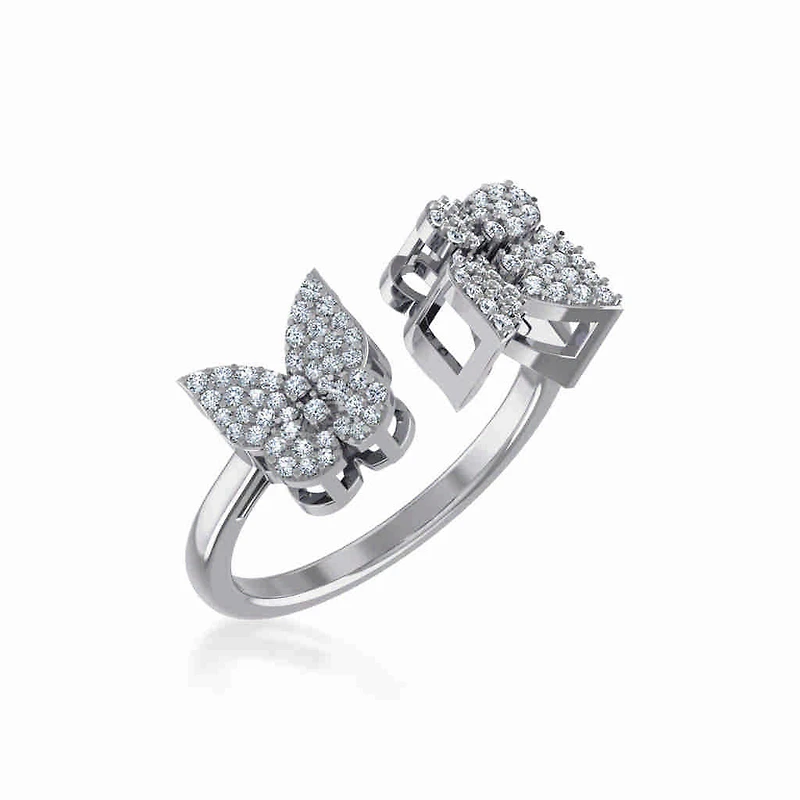 10K White Gold Womens Round Diamond Butterfly Cluster Top Open Ring 1/4 Cttw