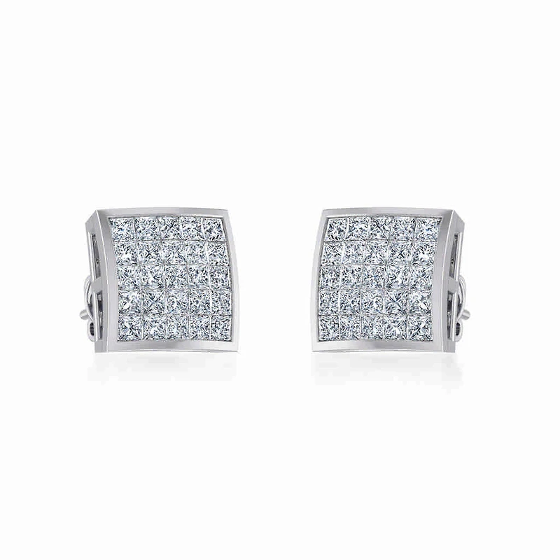 10K White Gold Mens Princess Diamond Square Stud Earrings 3/4 Cttw