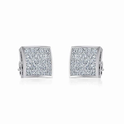 10K White Gold Mens Princess Diamond Square Stud Earrings 3/4 Cttw