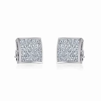 10K White Gold Mens Princess Diamond Square Stud Earrings 3/4 Cttw
