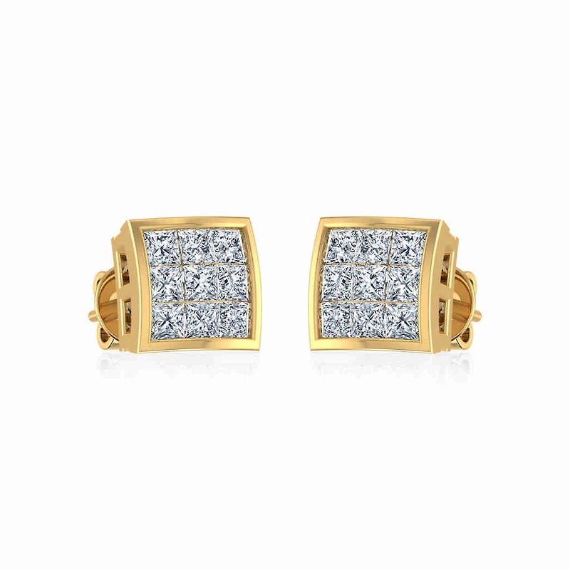 10K Yellow Gold Princess Cut Diamond Square Mens Stud Earrings 1/4 Cttw