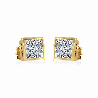 10K Yellow Gold Princess Cut Diamond Square Mens Stud Earrings 1/4 Cttw