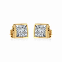 10K Yellow Gold Princess Cut Diamond Square Mens Stud Earrings 1/4 Cttw