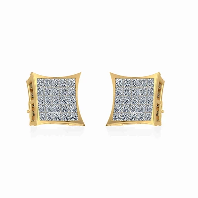 10K Yellow Gold Mens Princess Diamond Square Stud Earrings / Cttw