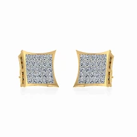 10K Yellow Gold Mens Princess Diamond Square Stud Earrings / Cttw
