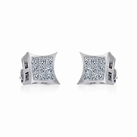 10K White Gold Mens Princess Diamond Square Stud Earrings / Cttw