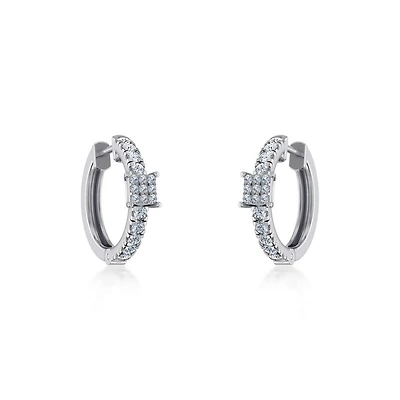 10K White Gold Womens Round Diamond Small Huggies Earrings / Cttw