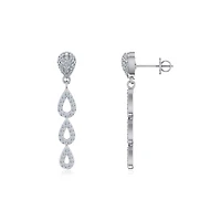 10K White Gold Round Diamond Drop Shape Dangling Earrings 3/4 Cttw