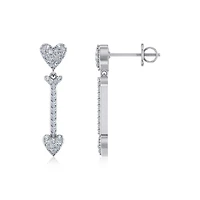 10K White Gold Round Diamond Heart Dangling Earrings 3/4 Cttw