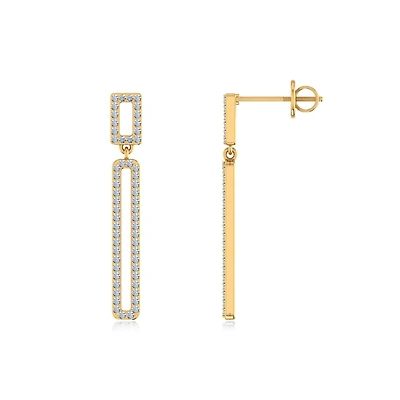 10K Yellow Gold Round Diamond Designer Dangling Earrings 1/2 Cttw