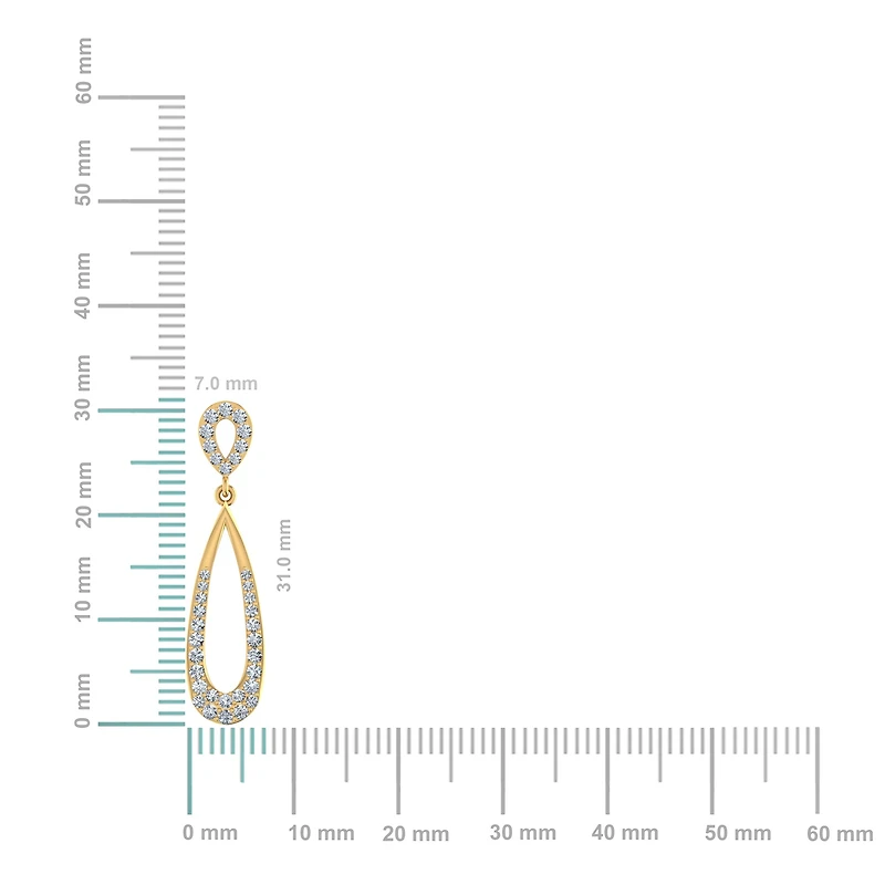 10K Yellow Gold Round Diamond Drop Shape Dangling Earrings / Cttw