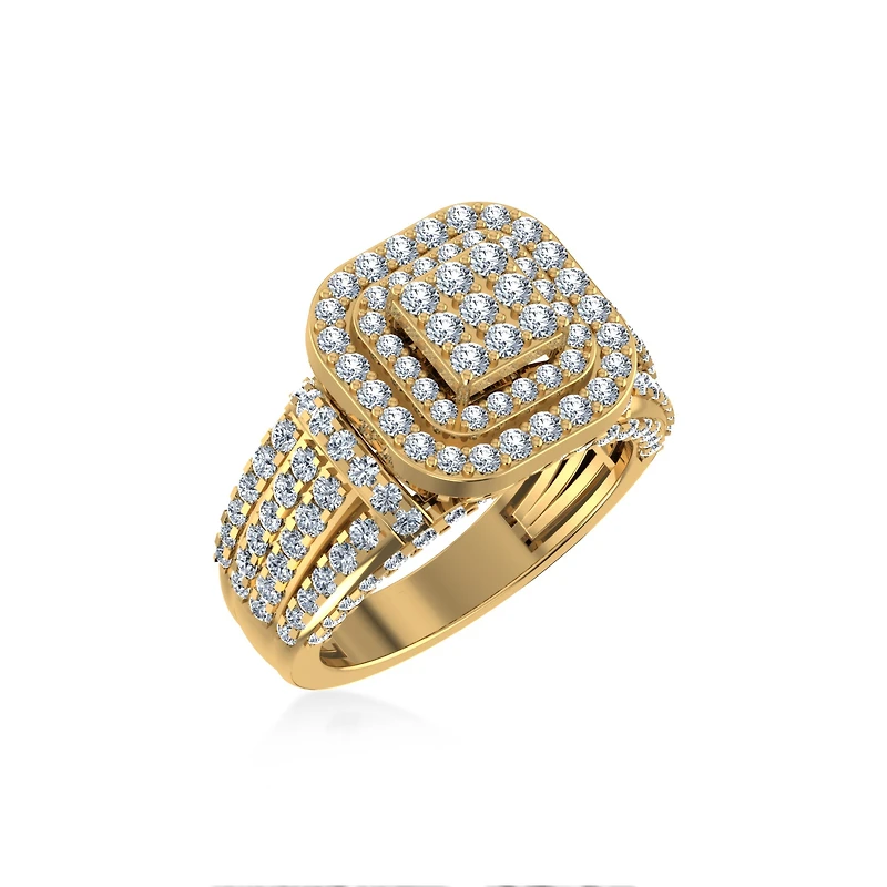 10K Yellow Gold Round Diamond Square Shape Sz 7 Head Ladies Ring 2 Cttw