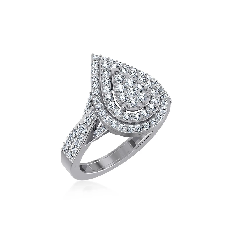 10K White Gold Round Diamond Pear Shape Sz 7 Head Ladies Ring 1 Cttw