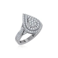 10K White Gold Round Diamond Pear Shape Sz 7 Head Ladies Ring 1 Cttw