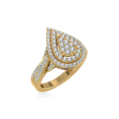 10K Gold Round Diamond Pear Shape Sz 7 Head Ladies Ring 1 Cttw