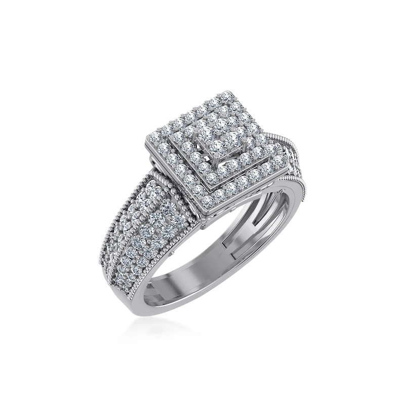 10K White Gold Round Diamond Square Shape Sz 7 Head Ladies Ring 1 Cttw