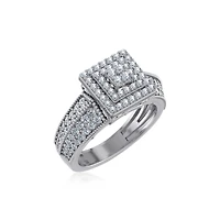 10K White Gold Round Diamond Square Shape Sz 7 Head Ladies Ring 1 Cttw