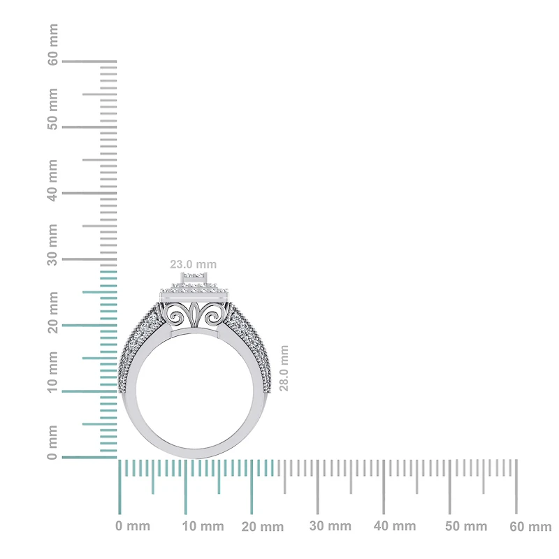 10K White Gold Round Diamond Square Shape Sz 7 Head Ladies Ring 1 Cttw