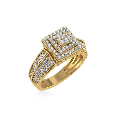 10K Gold Round Diamond Square Shape Sz 7 Head Ladies Ring Cttw