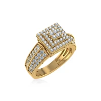 10K Gold Round Diamond Square Shape Sz 7 Head Ladies Ring Cttw