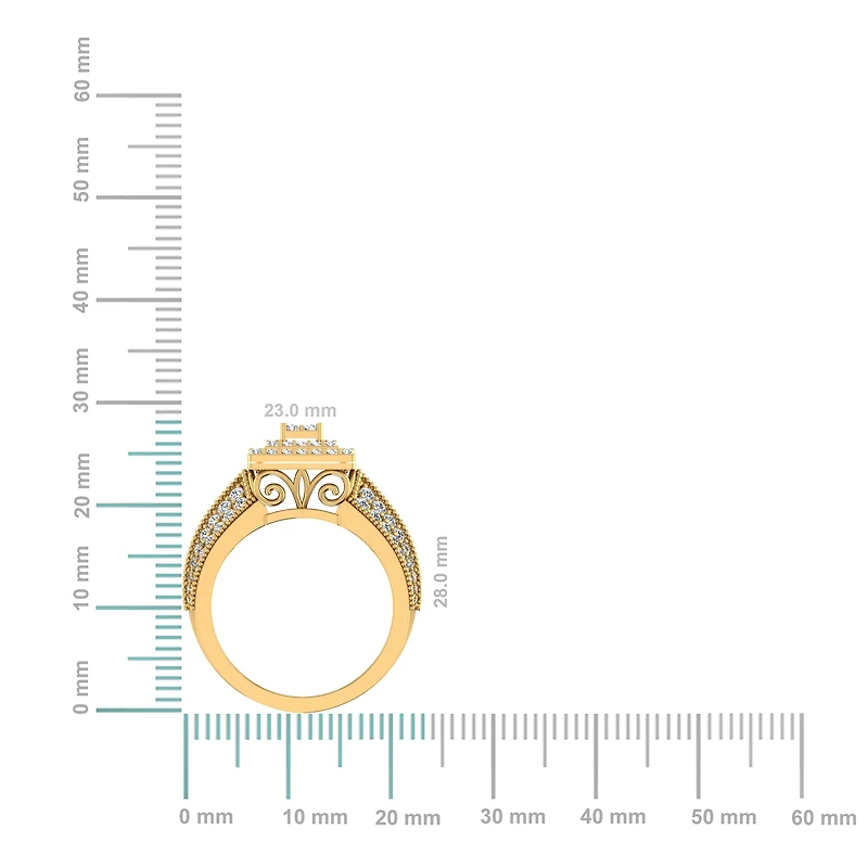 10K Gold Round Diamond Square Shape Sz 7 Head Ladies Ring Cttw