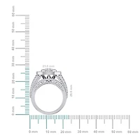 10K White Gold Round Baguette Diamond Designer Sz 7 Head Ladies Ring 2-1/3 Cttw