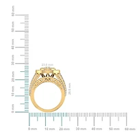 10K Gold Round Baguette Diamond Designer Sz 7 Head Ladies Ring 2-1/3 Cttw