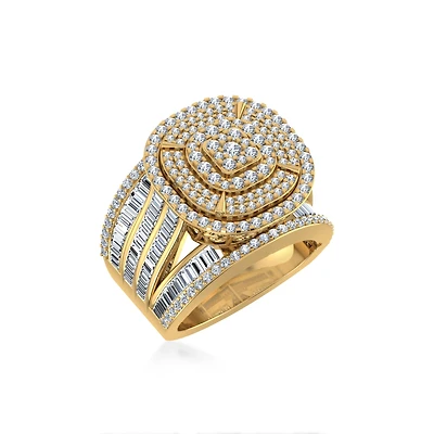 10K Gold Round Diamond Designer Sz 7 Head Ladies Ring 2-/ Cttw