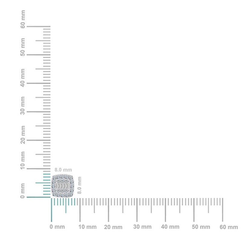 10K White Gold Round Baguette Diamond Square Shape Cluster Stud Earring 1/2 Cttw