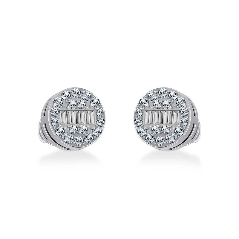 10K White Gold Round Baguette Diamond Cluster Stud Earrings 1/5 Cttw