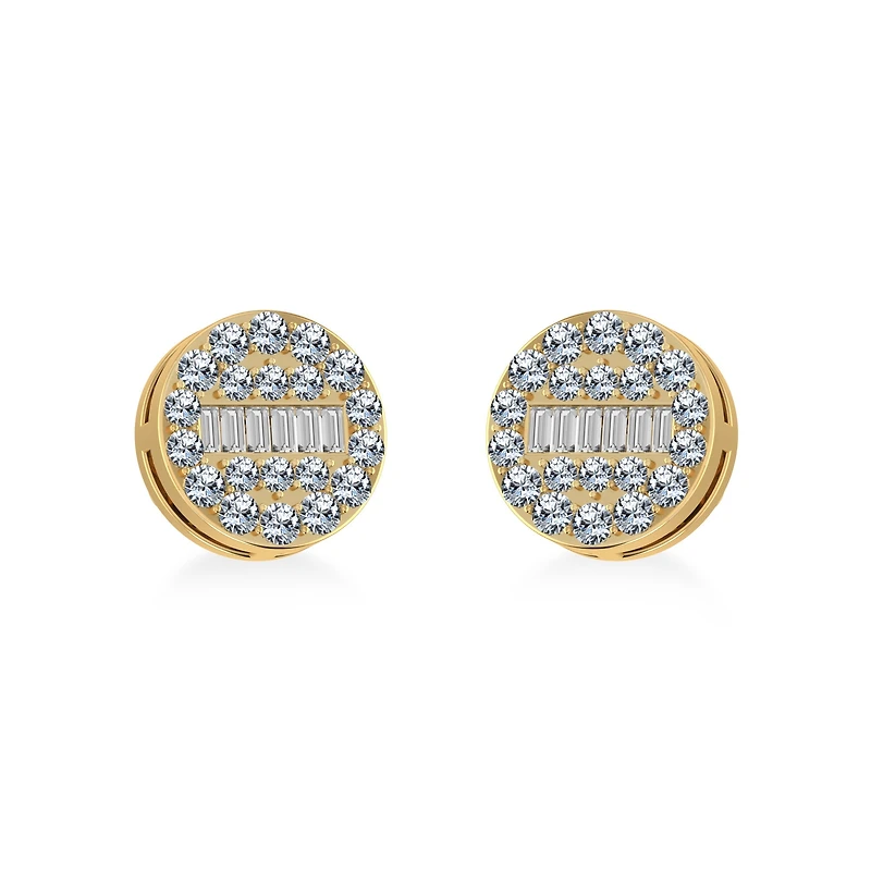 10K Yellow Gold Round Baguette Diamond Cluster Stud Earring 3/8 Cttw