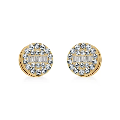 10K Yellow Gold Round Baguette Diamond Cluster Stud Earring 3/8 Cttw