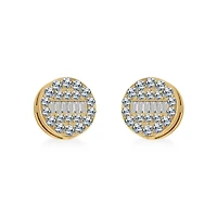 10K Yellow Gold Round Baguette Diamond Cluster Stud Earring 3/8 Cttw