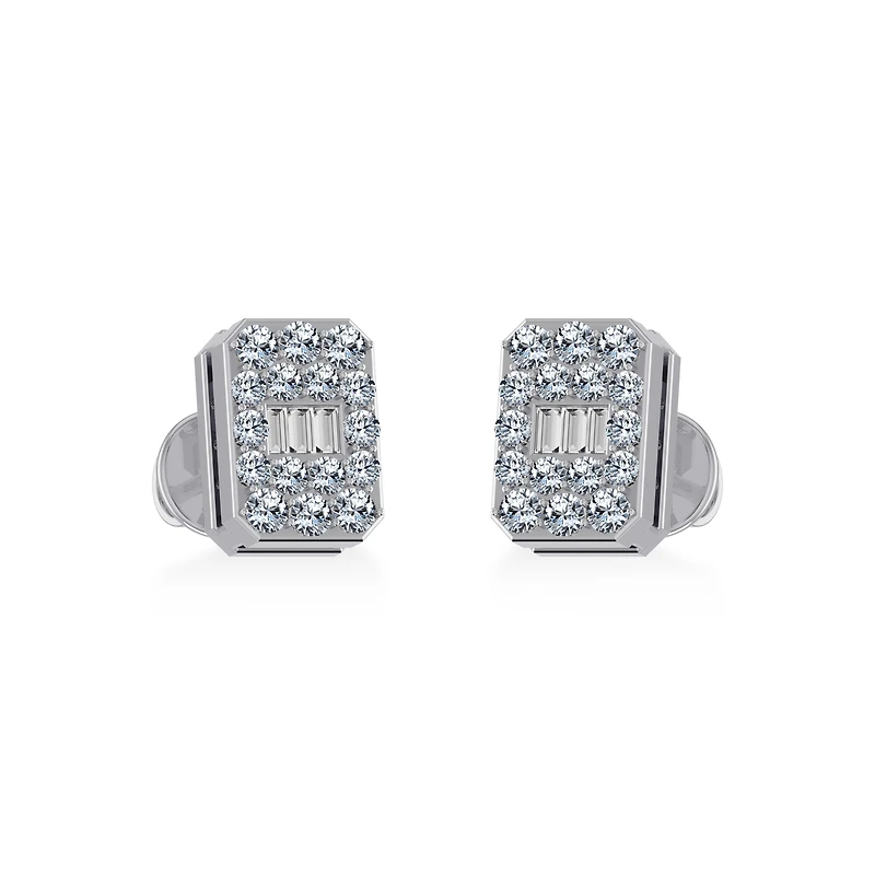10K White Gold Baguette Diamond Emerald Shape Stud Earring 1/5 Cttw