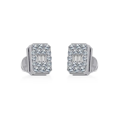 10K White Gold Baguette Diamond Emerald Shape Stud Earring 1/5 Cttw